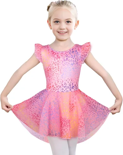 Vista 30 de iLover Vestido de leotardo clásico con tutú y mangas con volantes para niñas, para danza, gimnasia y ballet Negro