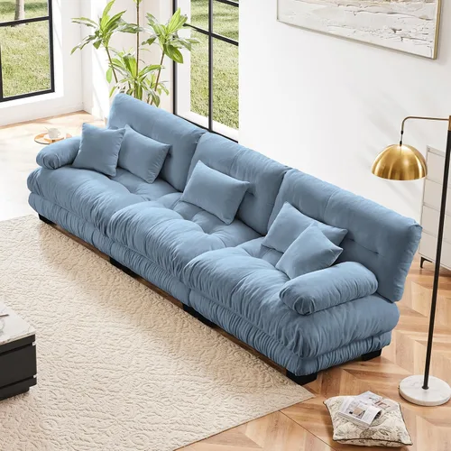 Vista 114 de Sofá biplaza de 93.7 pulgadas, sofá modular de 2 plazas, sofás seccionales grandes de color beige y blanco para sala de estar, juego de sofá