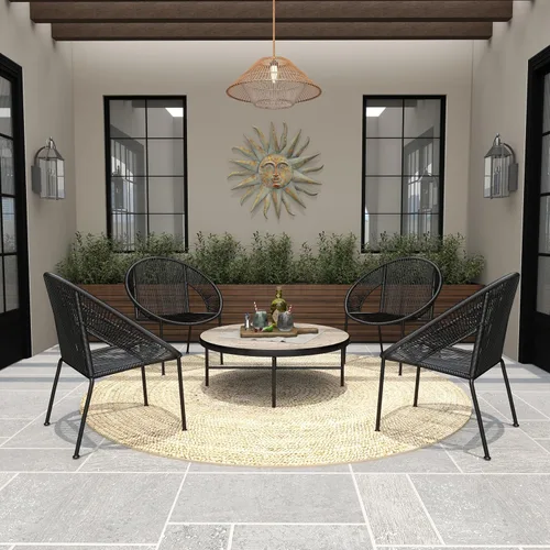 Vista 8 de Deco 79 Silla de exterior ovalada de ratán de plástico contemporáneo, 29 "x 23" x 30", negro