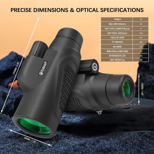 Vista 6 de Prisma monocular impermeable del telescopio K9 de 12x50 para caza, camping, viajes Secenery, observación de aves de vida silvestre