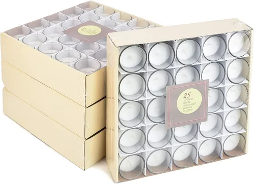 Vista 2 de Serene Spaces Living Paquete de 100 velas votivas blancas sin perfume en soportes de vidrio, 10 horas de tiempo de combustión, juego a granel