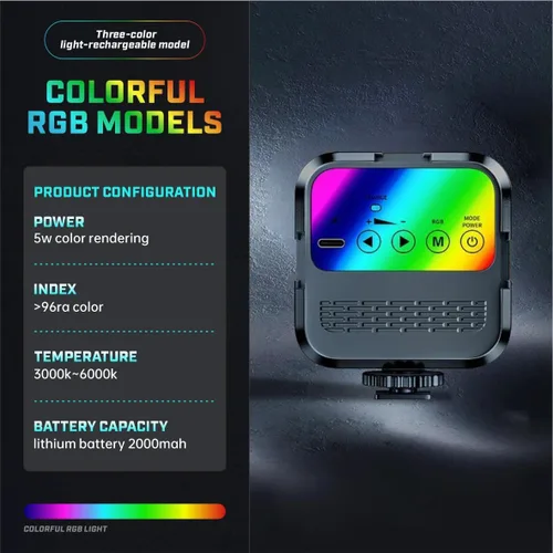 Vista 2 de Versión de nivel de entrada luz LED magnética, 96 LED RGB pequeño clip en panel de luz, 2000mAh 3000K-6000K CRI80+, 3 zapatos fríos 1/4 "rosca