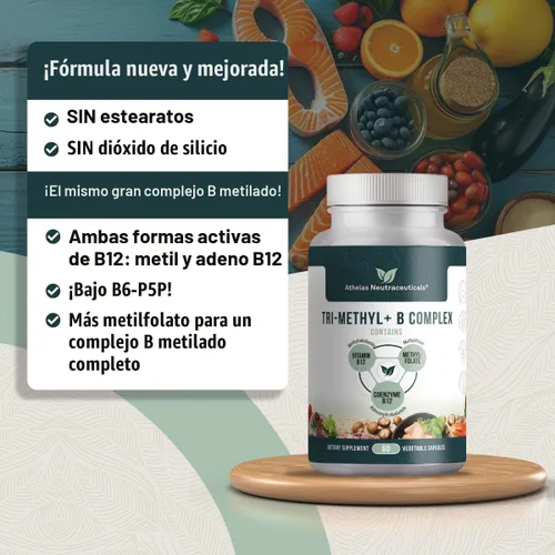 Vista 2 de Vitaminas B metiladas del complejo B Tri-Methyl+ - Suplemento vitamínico del complejo de metilo B de espectro completo para apoyo MTHFR con formas