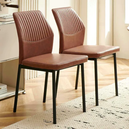 Vista 7 de Juego de 2 sillas de comedor de piel sintética con patas de metal negro, juego de 2 sillas de comedor impermeables para cocina y comedor, montaje