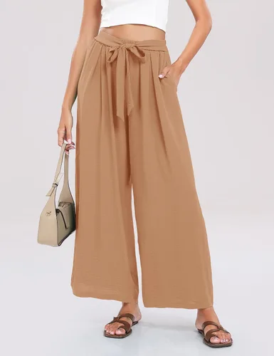 Vista 4 de Summe - Pantalones de vestir de pierna ancha para mujer, de cintura alta, estilo palazzo, casuales, de trabajo, pantalones de playa con bolsillo