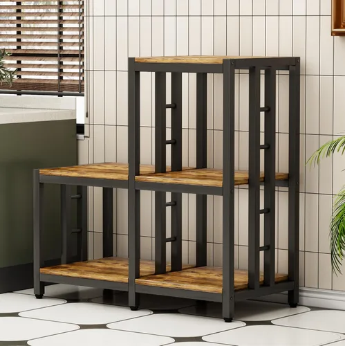 Vista 8 de Mini soporte para refrigerador con almacenamiento, soporte para horno de microondas, estante para panaderos con estante de almacenamiento, mini