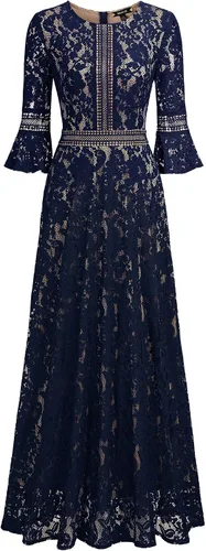 Vista 5 de MISSMAY - Vestido largo formal con mangas de campana, hecho totalmente en encaje, estilo vintage, para mujer