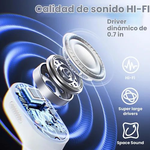 Vista 4 de Auriculares de oreja abierta inalámbricos - Auriculares Bluetooth 5.4 con pantalla digital LED IPX7 impermeable, auriculares inalámbricos control