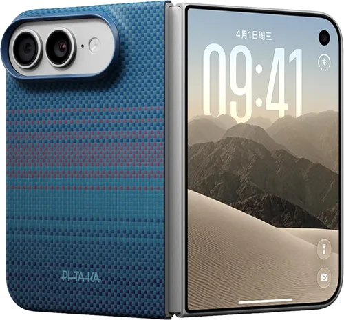 Vista 22 de pitaka Funda para iPhone Pro de 6.3" con sensación sin funda, azul abismo Abyss Blue (Argyle)