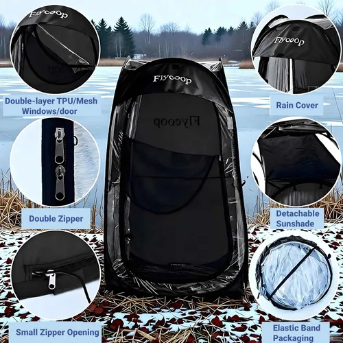 Vista 7 de Sports Tent Pop Up Shelter: Flycoop 37" L x 37" W x 63" H Weather Sports Pod for 1 Person Shelter in Winter Portable Camping Tents Outdoor Cold