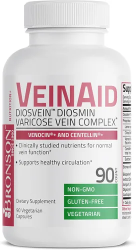 Vista 3 de Bronson VeinAid Diosmin 1000 mg DiosVein Complex, 90 Cápsulas Vegetarianas Botánicos patentados de Venocina y Centellin, soporte saludable