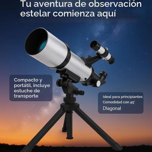 Vista 8 de BARSKA Starwatcher telescopio refractor de 400 x 70 mm con trípode de mesa y funda de transporte