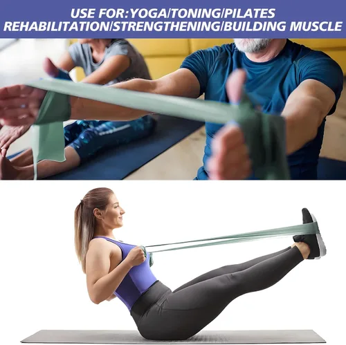 Vista 6 de Bandas de resistencia para entrenamiento, bandas de ejercicio de látex natural para terapia física, estiramiento, yoga, pilates, entrenamiento