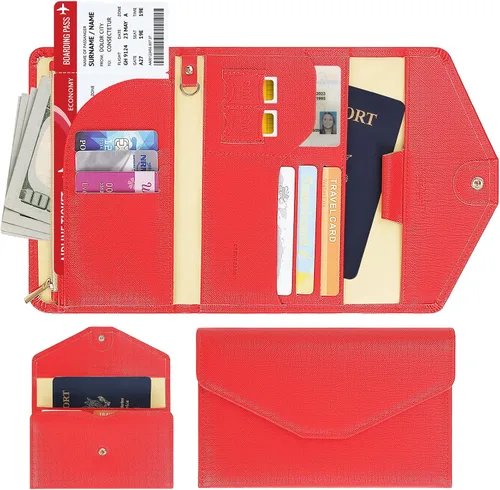Vista 115 de Zoppen - Billetera de viaje con bloqueo RFID multiusos (Ver.4) Portatarjetas de pasaporte y vacunas, organizador de documentos de tres pliegues