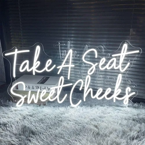 Vista 2 de Take a Seat Sweet Cheeks Neon Signs Custom Light Up Sign Indoor Bedroom Home Decor LED Neon Light Sign Large Backdrop Flex Birthday Wedding