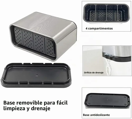 Vista 3 de TESOT Organizador de cubiertos para utensilios con soporte para cucharas con 4 compartimentos divididos, acero inoxidable resistente, a prueba