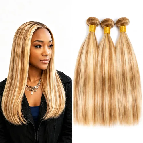Vista 89 de P4613 Cabello humano rizado onda profunda marrón y paquetes mixtos 8 10 12 P4613 Ombre Marrón-Rubio-DP
