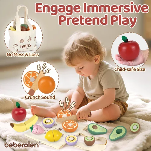 Vista 5 de Juegos de comida de madera para niños, juguetes de regalo de cumpleaños Fruta