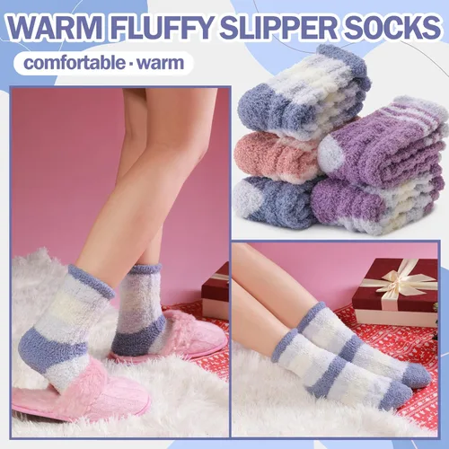 Vista 3 de ANTSANG Calcetines peludos para mujer, pantuflas de invierno, mullidos, cómodos, acogedores, calcetines cálidos para el hogar