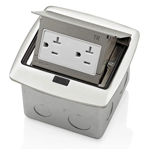 Vista 18 de Leviton Caja de suelo emergente con salida de 15 A, salida GFCI de autoprueba resistente a manipulaciones, PFGF1-MB, color negro