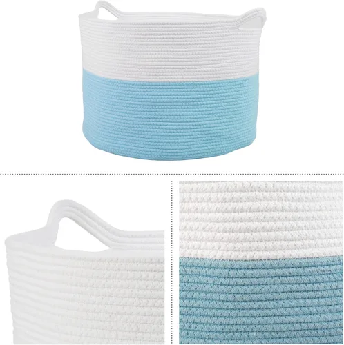 Vista 4 de Home-Complete - Cesta extragrande de cuerda de algodón con asas para lavandería, mantas, almohadas y almacenamiento de juguetes, cestas