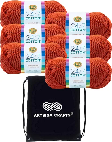 Vista 66 de Lion Brand 24/7 Algodón Blanco 761-100 (6-Carrillos - Mismo Lote de Tinta) Hila Gruesa Media #4 de Algodón para Crochet y Tejido con Bolsa