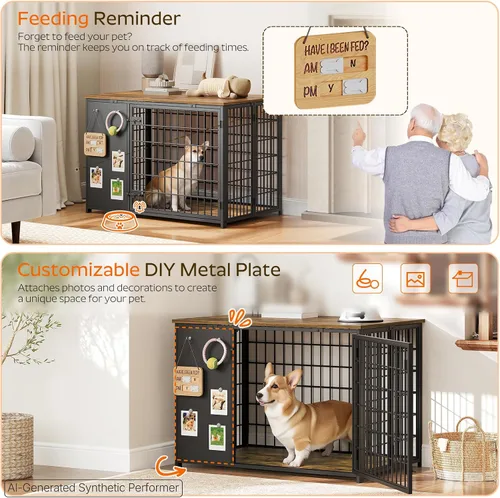 Vista 3 de YATINEY Mueble de jaula para perros plegable, jaula para perros con marco DIY, perrera para perros de interior resistente con ganchos, mesa auxiliar