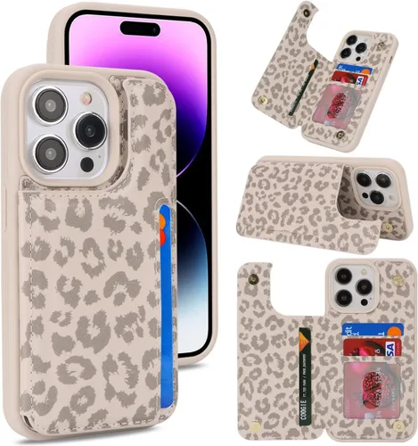 Vista 11 de iCoverCase Funda protectora de piel sintética compatible con iPhone 14 Pro Max con soporte para tarjetas, funda tipo cartera para mujeres y hombres