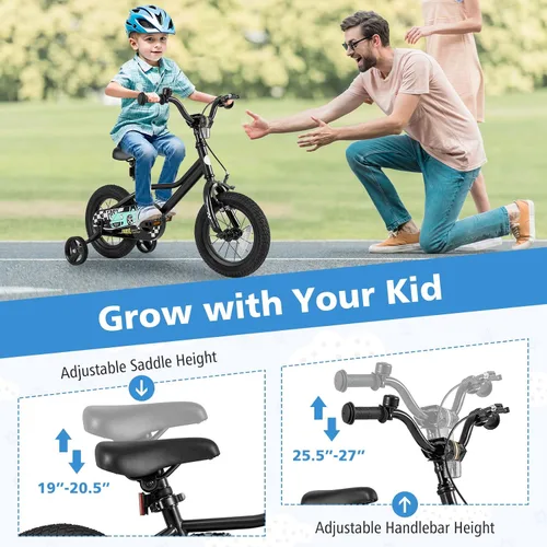Vista 3 de BABY JOY Bicicleta para niños, 12, 14, 16, 18 pulgadas, bicicleta deportiva con ruedas de entrenamiento extraíbles, frenos de mano y posavasos