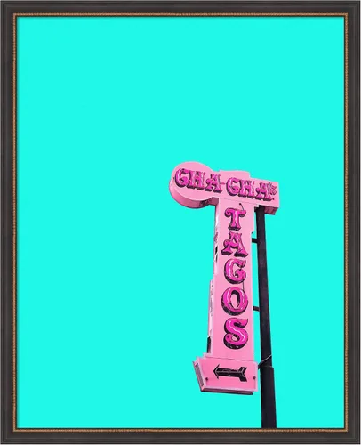 Vista 17 de Amanti Art Impresión artística enmarcada de 23 x 19 pulgadas, letrero de tacos de Cha Chas por Tom Windeknecht, arte de pared de paisajes urbanos