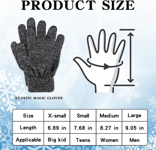 Vista 2 de 12 pares de guantes de invierno de punto cálidos a granel para adultos, guantes mágicos elásticos para hombres, mujeres y adolescentes