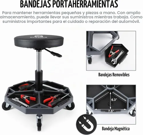 Vista 4 de Olympia Tools Taburete mecánico hidráulico ajustable con bandeja de herramientas extraíble, capacidad máxima de peso de 300 libras, 419-110-1002