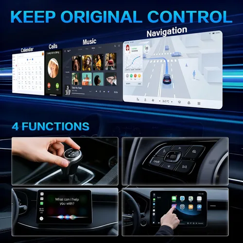 Vista 5 de Mini Adaptador Inalámbrico CarPlay para iPhone, 2 en 1 para Apple CarPlay y Adaptador Android Auto, Convierte de Cableado a Inalámbrico, Plug & Negro