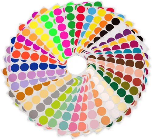 Vista 7 de Pegatinas adhesivas permanentes de 0.25 pulgadas con código de color, 38 colores surtidos en un paquete variado Etiquetas circulares en 38