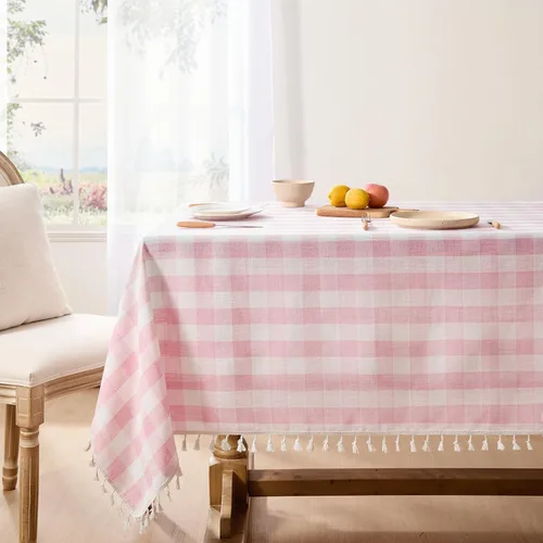 Vista 9 de Softalker Mantel cuadrado a cuadros, mantel de lino de algodón con borla, resistente a las arrugas, mantel a cuadros para cocina, comedor, fiesta