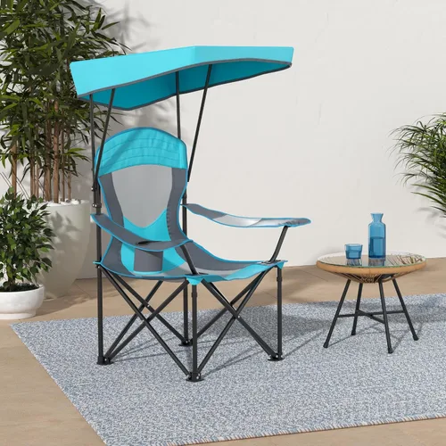 Vista 2 de ALPHA CAMP Silla de Salón con Toldo de Servicio Pesado Sombrilla Silla de Viaje para Senderismo con Portavasos Azul Esmalte