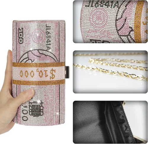 Vista 2 de Bolso de mano de diamantes de imitación para mujer, bolso de noche de cristal, bolso de dinero con diamantes brillantes para bodas y fiestas