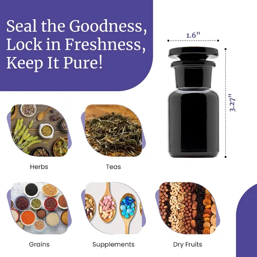 Vista 5 de Infinity Jars 50 ml (1.69 fl oz) Tarro de vidrio negro con bloqueo ultravioleta, hermético, a prueba de olores, recargable, para hierbas, especias