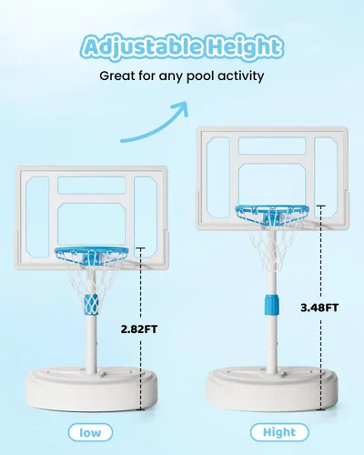 Vista 7 de Pool Basketball Hoop, Adjustable Swimming Pool Basketball Goal, Stainless Steel Poolside Hoop with 32" Shatterproof Backboard, Portable Poolside