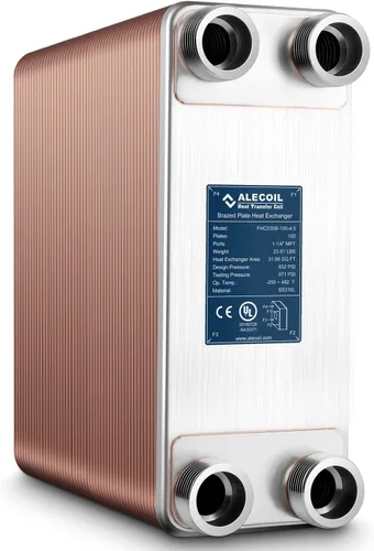 Vista 7 de ALECOIL Intercambiador de calor de 50 placas de 5 x 12 pulgadas con puerto MPT de 1-1/4 pulgadas de agua a agua intercambiador de calor de placas