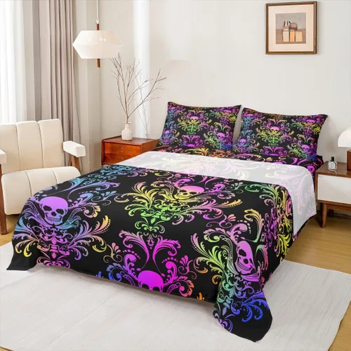 Vista 34 de Erosebridal Juego de sábanas góticas de damasco para adultos, juego de sábanas victorianas antiguas, tamaño individual, sábanas góticas florales