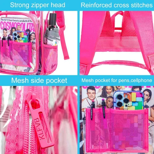 Vista 6 de AGSDON Mochila transparente, resistente bolsa transparente para libros, mochilas de PVC transparente para mujeres y hombres