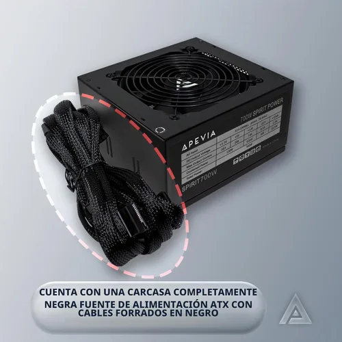 Vista 2 de Apevia ATX-SP700 Spirit 700W ATX Fuente de alimentación, ventilador de 4.724 in, todas las protecciones 120mm Auto Thermal Controlled Fan, Quiet
