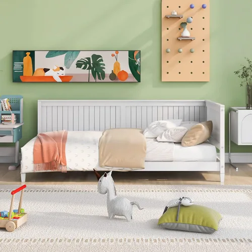 Vista 19 de Sofá cama de madera de diseño clásico, sofá cama, cama de plataforma, tamaño individual con salud y comodidad para dormitorio, estudio, sala