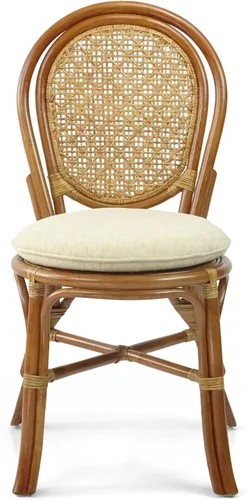 Vista 4 de Denver Dining - Silla auxiliar de mimbre hecha a mano con cojín color crema, ratán natural, colonial