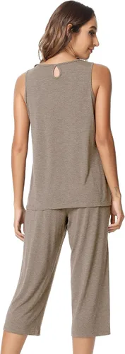 Vista 3 de NACHILA Conjunto de pijama de bambú para mujer, sin mangas, suave, pantalones capri, tallas S-4XL