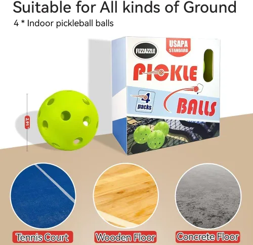 Vista 5 de Fizzazzle Indoor Pickleball Balls - 4/6 Pack 26 Holes - USAPA Standard - High Resilience & Durability Blue Balls