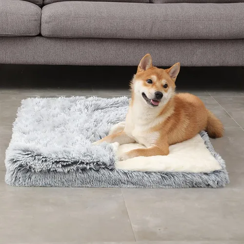 Vista 8 de Cama para perro con cueva de cubierta, cama ortopédica para perro con manta, 33.5 x 27.6 pulgadas, jaula rectangular para mascotas, tapete acogedor