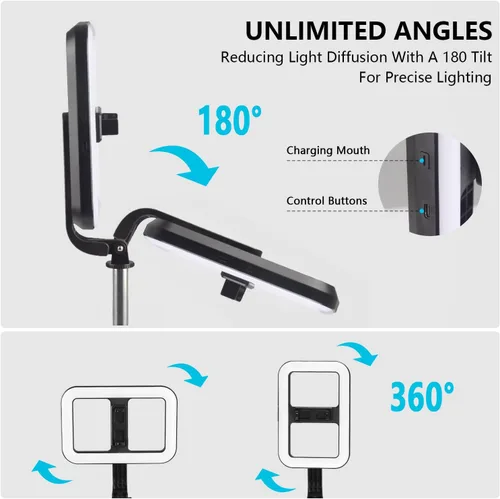Vista 3 de Anillo de luz para selfie con soporte, trípode con luces LED regulables, trípode de luz de anillo extensible para fotografía, grabación de video