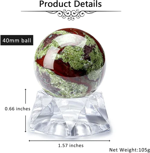 Vista 6 de Jovivi Figura de escultura de esfera de adivinación natural de 1.575 in de jaspe de sangre de dragón natural con soporte acrílico